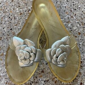 Stuart Weitzman 7 Designer Sandals with Genuine Leather Flower